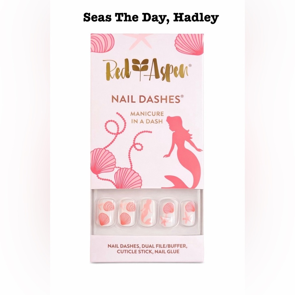 Seas The Day Hadley Red Aspen Nail Dashes. Pink & White Color, short square. NIB